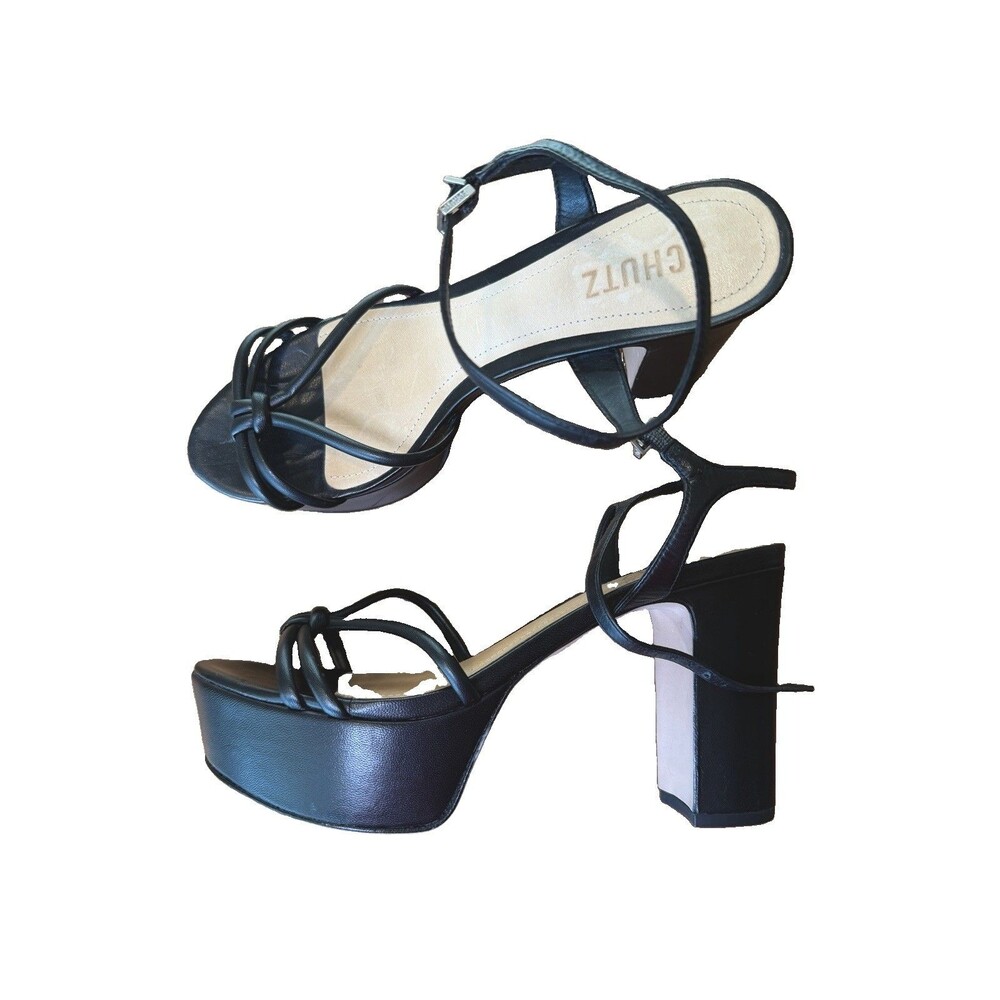 SCHUTZ Picca Platform Strappy Block Heels Sandals Women’s Size 7.5 Black